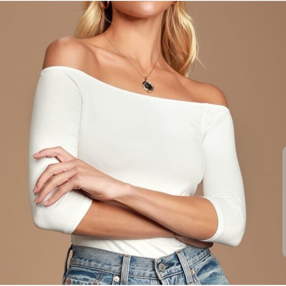 Lulus Off The Shoulder Stretch Bodysuit Women Size M Ivory White *Flaw - Picture 1 of 11